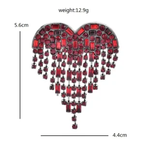 Wuli&baby Red Tassel Heart Brooch Small Lover Jewelry   Brooch Pin - Image 2