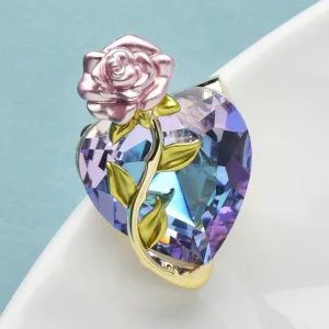 Wuli&baby Exquisite Rose-flower Heart Brooches  Women Lady High Quality Crystal Love Party Office Brooch Pins - Image 3