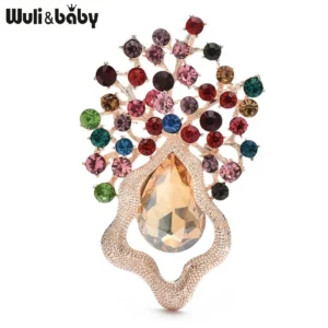Wuli&baby Crystal Geometric Flowers Brooches  Women Lady 5-color Shining Party Office Brooch Pins - Image 2