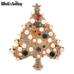 Wuli&baby Luxury Pearl Christmas Tree Brooches  Women Designer Multicolor New Year Trees Plants Party Brooch Pins - Image 2