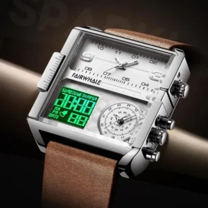 Mark Fairwhale Luxury Quartz Watches Men Fashion Brown Leather Strap Clock Military Waterproof Square Electronic WristWatch Man - Image 4