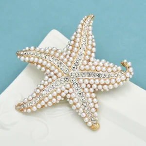Wuli&baby Pearl Starfish Brooches  Women Unisex Shining Rhinestone Beautiful Sea Star Animal Party Office Brooch Pin - Image 4