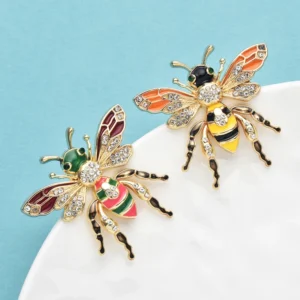 yellow: Wuli&baby Cute Bee Brooches  Women Unisex 2-color Rhinestone Enamel Insects Party Casual Brooch Pins - Image 4