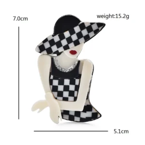 Wuli&baby Acrylic Modern Lady Brooches  Women Beautiful Wear Check-dress Hat  Figure Party Office Brooch Pins - Image 2