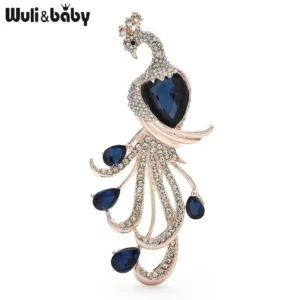 Wuli&baby Elegant Crystal Peacock Brooches  Women Lady 4-color Beautiful Big Bird Animal Party Casual Brooch Pins - Image 3