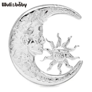 Wuli&baby Stainless Steel Sun And Moon Brooches  Women Unisex 2-color Moon-God Luna Figure Minilmaist Chic Brooch Pins - Image 2