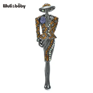 Wuli&baby Pretty Lady Brooches 2-color Wear Suit-dress Hat Modern  Figure Women Brooch Pins - Image 2