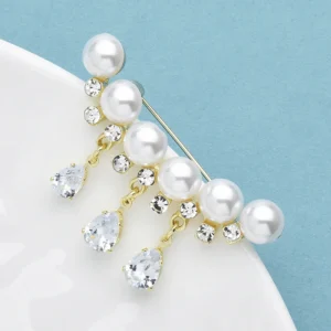 Wuli&baby Pearl Tassel Brooches Pins  Women Lady Rhinestone Elegant Party Office Brooch Pin - Image 3