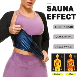 Vigorix Sauna Suit  Women Sweat Body Shaper Hot Waist Trainer Long Sleeve Zipper Shirt Workout Top - Image 2