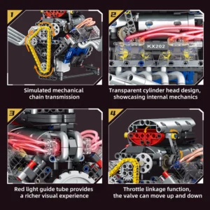 MOC V8 Engine Model Technical Electrically Drive Car Building Blocks Set Creative Educational  christmas - Image 4