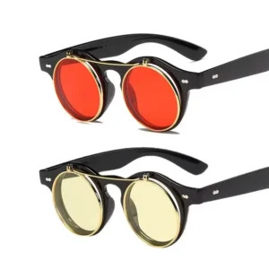 Unisex Retro Round Frame Flip Cover Sunglasses Double Layer Eyewear Outdoor Sunglasses Sun-Protective Punk Black Shades Glasses - Image 3