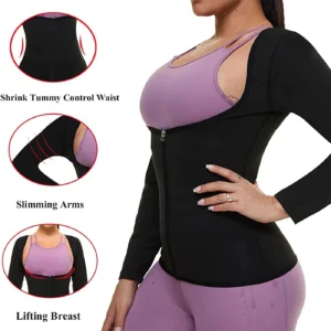 Vigorix Sauna Suit  Women Sweat Body Shaper Hot Waist Trainer Long Sleeve Zipper Shirt Workout Top - Image 3