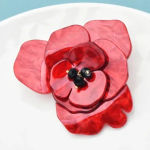 Wuli&baby Beautiful Acrylic Flowers  Women Unisex Red Double-layer Flower Plants Party Office Brooch Pins - Image 3