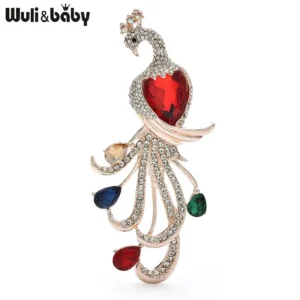Wuli&baby Elegant Crystal Peacock Brooches  Women Lady 4-color Beautiful Big Bird Animal Party Casual Brooch Pins - Image 2
