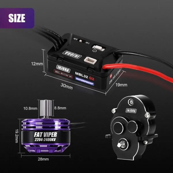 INJORA MBL32 G2 Waterproof Brushless ESC & 2204 Fat Viper Outrunner Motor for 1/18 TRX4M - Image 4