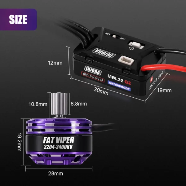 INJORA MBL32 G2 Waterproof Brushless ESC & 2204 Fat Viper Outrunner Motor for 1/24 Axial SCX24 - Image 4