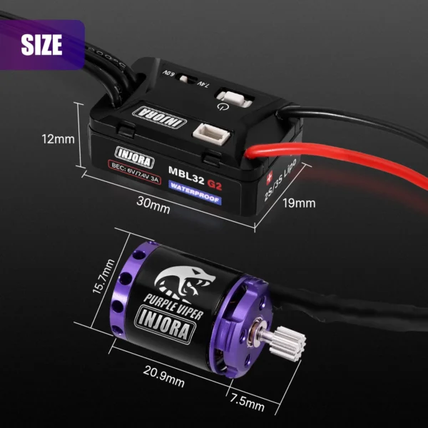 INJORA MBL32 G2 Waterproof Brushless ESC & 1721 Purple Viper Outrunner Motor for 1/24 Axial SCX24 - Image 4
