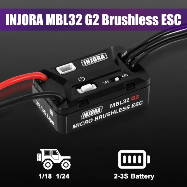 INJORA MBL32 G2 Waterproof Brushless ESC & 1721 Purple Viper Outrunner Motor for 1/24 Axial SCX24 - Image 2