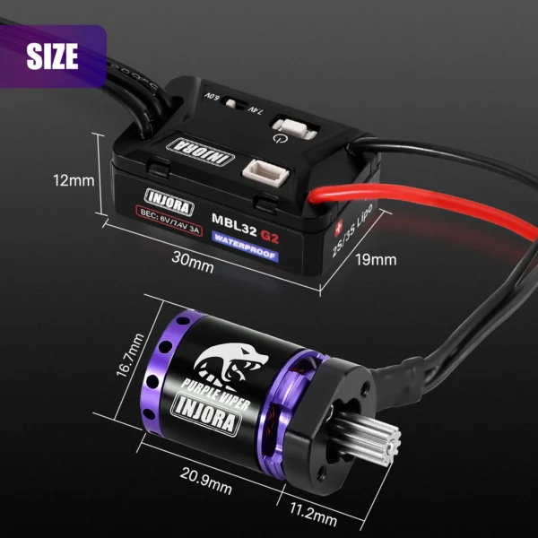 INJORA MBL32 G2 Waterproof Brushless ESC & 1721 Purple Viper Outrunner Motor for 1/18 TRX4M Ascent-18 - Image 4