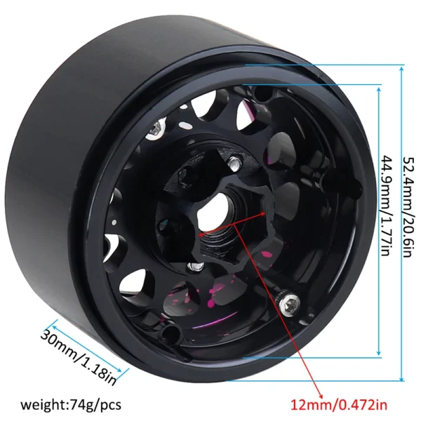 black: 1.9 Inch Color Metal Beadlock 12 Round Hole Wheel Hub Rim For 1/10 Rc Crawler Axial Scx10 Traxxas Yikong Trx4 Rgt Redcat D90 - Image 2