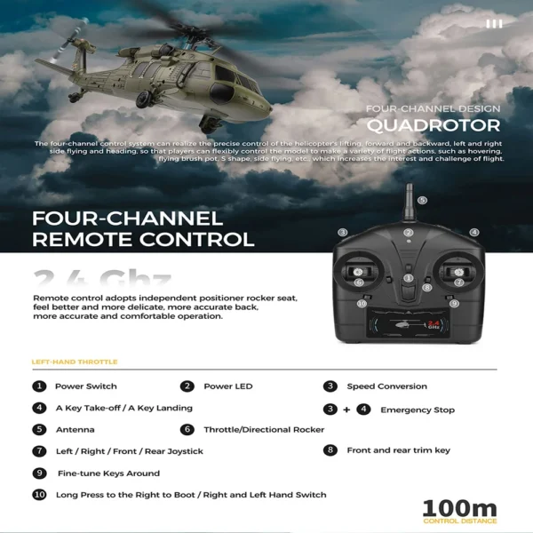 WLtoys K170 RC Helicopter 2.4G 6-Aixs Gyroscope 4CH Altitude Hold Optical Flow Remote Control Helicopter Toys for Children - Image 4