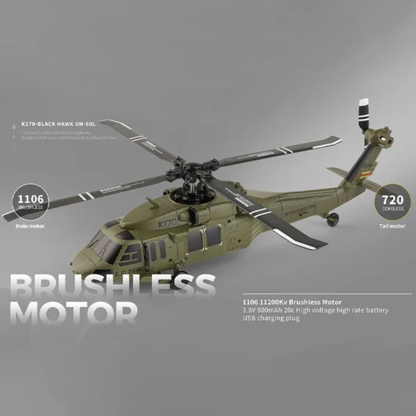 WLtoys K170 RC Helicopter 2.4G 6-Aixs Gyroscope 4CH Altitude Hold Optical Flow Remote Control Helicopter Toys for Children - Image 2
