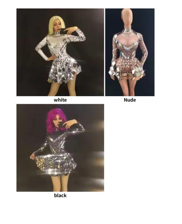 Sexy Show Singer mirror dress stage dance wears Sparkly Silver Sequins Bodysuit Dress Rhinestone Costume - Image 7