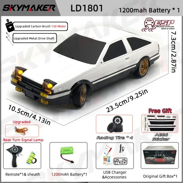 [LD1801-1B1200-L-S] Skymaker AE86 Model LD1801 RX-7 FC LD1802 1:18 RC Drift Car