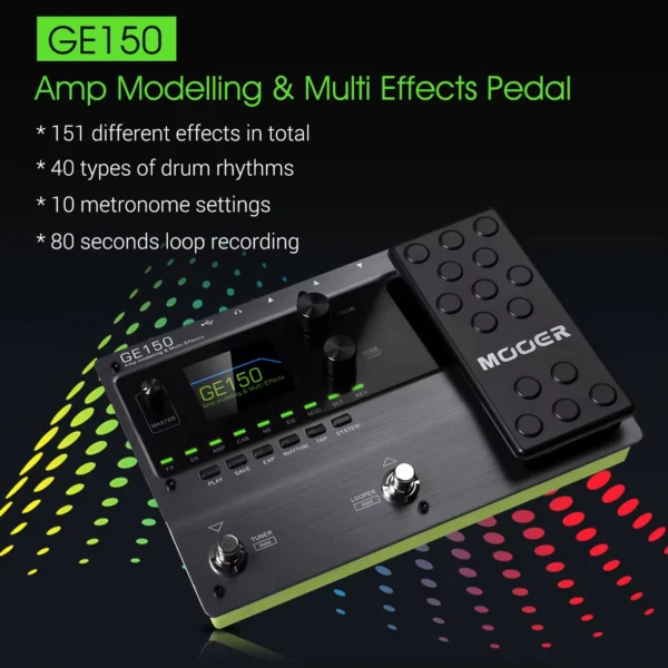 MOOER GE150 Amp Modelling & Multi Effects Pedal 55 Amplifier Models 151 Effects 80s Looper 40 Drum Rhythms 10 Metronome Tap - Image 3