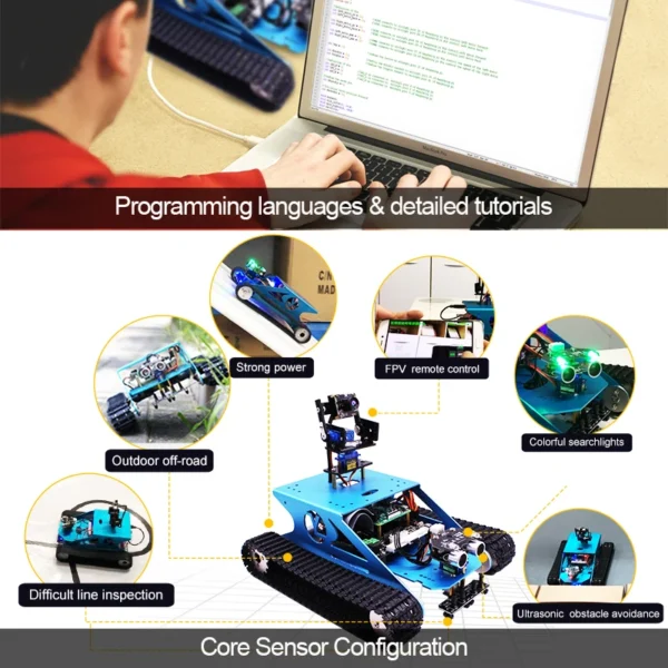 With-Pi-4B-8G : Yahboom AI Vision G1Tank Raspberry Pi Car Kit Open Source Robot with WiFi Video Camera for RPi 4B 3B+for Educational Programming - Image 4