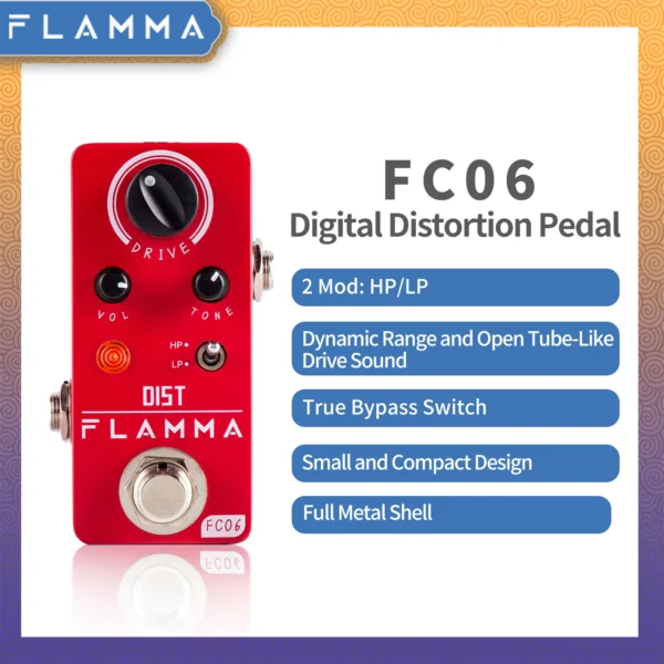 FLAMMA FC06 Distortion Guitar Pedal Electric Guitar Distortion Effects Mini Pedal True Bypass with Power Supply - Image 4