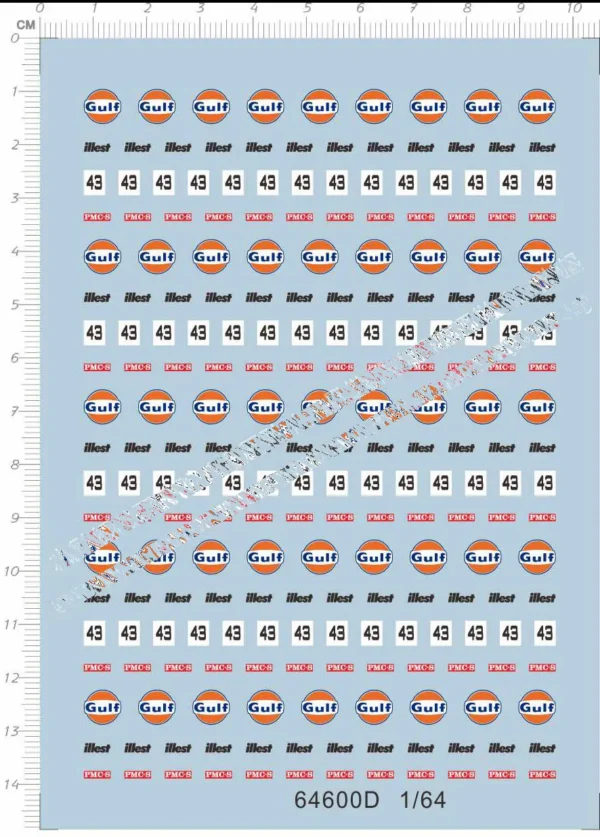 1/64 Gulf illesty 43 PMC-S Logo Sports Car Markings Model Kit Water Slide Decal