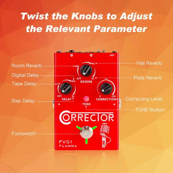 FLAMMA FV01 Vocal Effects Processor Pitch Correction with Delay Reverb Effects for Microphone Amplifier Stompbox Guitar - Image 5