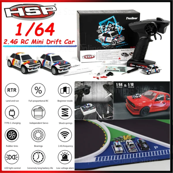 HSP 1/64 RC Drift Car 2.4G Remote Control RTR Car On Raod Car Pocket Full Proportional Control Desktop Competition Model Kid Toy