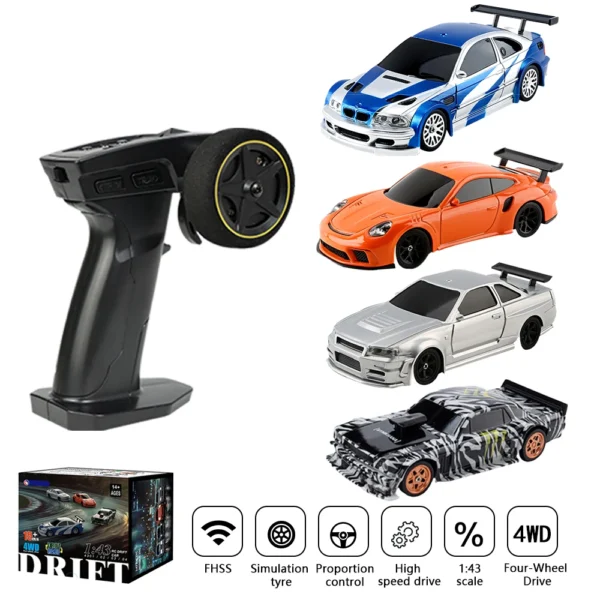 Mini RC Toys 4WD 1/43 RC Speed Car RTR 2.4G Remote Control Racing Drifting Car Four-wheel Drive High Speed Model Gifts