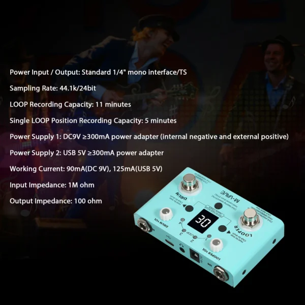 M-VAVE LOST TEMPO Effect Pedal Drum & Looper Effector Mini 2-in-1 Looper & Drum Machine Double Footswitch Looper Pedal Looper - Image 3