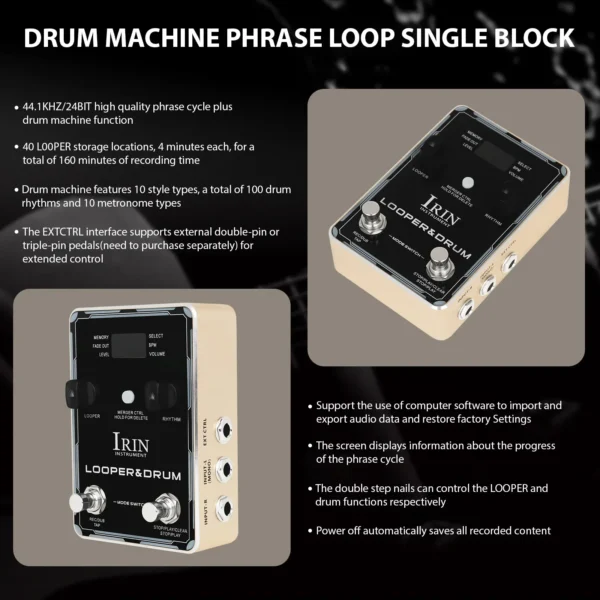 XS-04: IRIN Looper Drum Pedal Electric Guitar Effect Pedal 160 Minutes Recording Time 44.1kHz/24bit Phrase Loop Guitar Accessories - Image 3