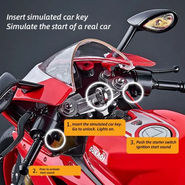 1:9 1199 Panigale With Spray Alloy Die Cast Motorcycle Model Toy Vehicle Collection Sound and Light Off Road Autocycle Toys Car - Image 3
