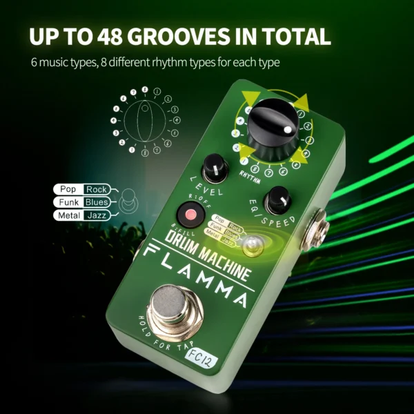 FLAMMA FC12 Guitar Drum machine Effects Pedal 48 Grooves Fill Function Tap Tempo Function Dual EQ Presets - Image 2