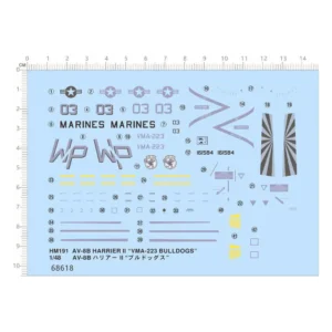1/48 AV-8B Harrier II U.S.M.C. Attacker VTOL VMA-223 Bulldogs Markings Water Slide Decal