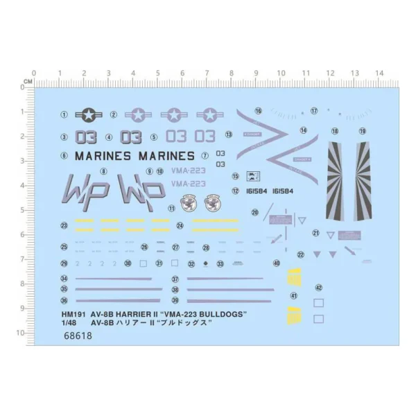 1/48 AV-8B Harrier II U.S.M.C. Attacker VTOL VMA-223 Bulldogs Markings Water Slide Decal