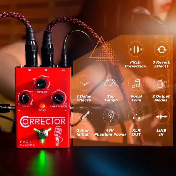 FLAMMA FV01 Vocal Effects Processor Pitch Correction with Delay Reverb Effects for Microphone Amplifier Stompbox Guitar - Image 3