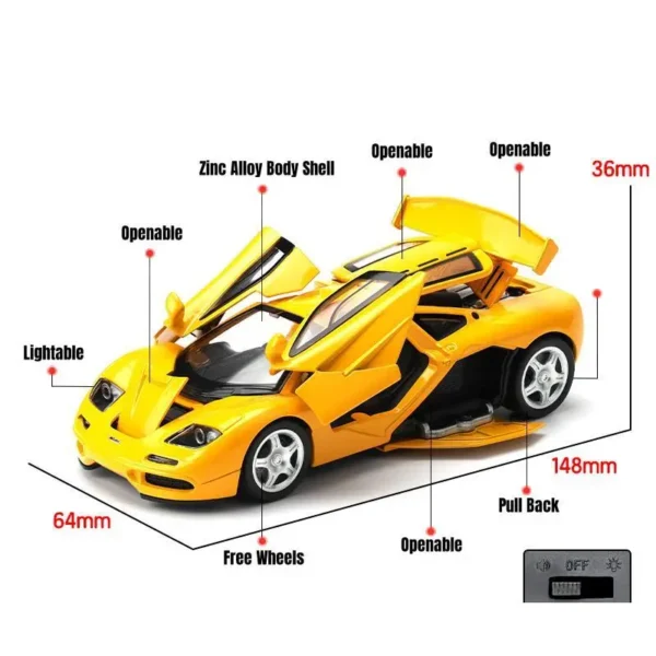 1/32 McLaren F1 GTR Super Sport Toy Car Model Diecast Vehicle Miniature Sound & Light Collection Gift For Children Kid Boys - Image 3