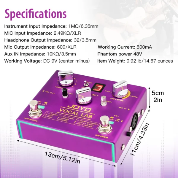 JOYO R-16 VOCAL LAB Vocal Reverb Guitar Effect Pedal 9 Vocal Harmony & 3 Vocal Reverb Effect Guitar Pedal - Image 5