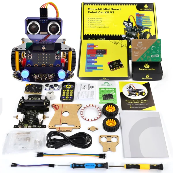 Keyestudio Microbit V2 Robot Car Kit for BBC Microbit V2 Smart Cars for Makecode & Micropython Programming Kids STEM Toys