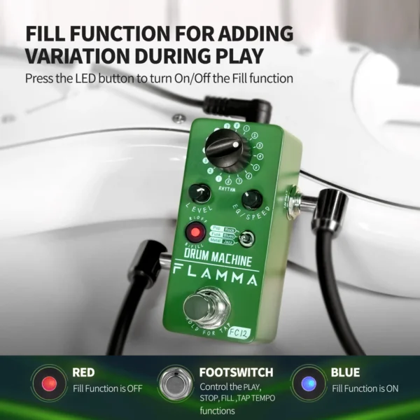 FLAMMA FC12 Guitar Drum machine Effects Pedal 48 Grooves Fill Function Tap Tempo Function Dual EQ Presets - Image 3