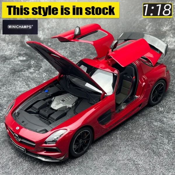 SLS--red: Minichamps 1:18 SLS Gull Wing Gate Sports car metal Car model Holiday gift Static ornament - Image 5