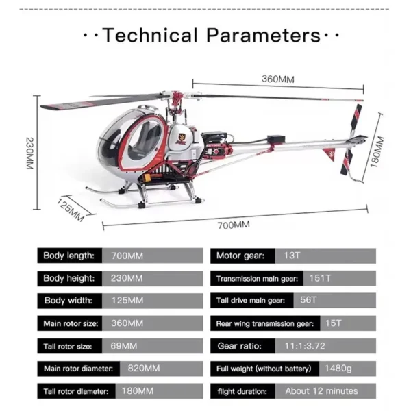 Schwarzer 300C Remote-Controlled Helicopter Hughes Simulation Six Channel Aircraft Model GPS Return Resembling A Real Helicopter - Image 3