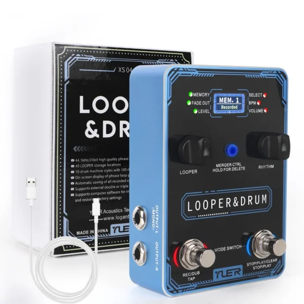 Yuer Looper Drum Guitar Effect Pedal Phrase Loops Drum Machine 40 Storage 100 Drum Rhythms 10 Metronomes Guitar Bass Accessories