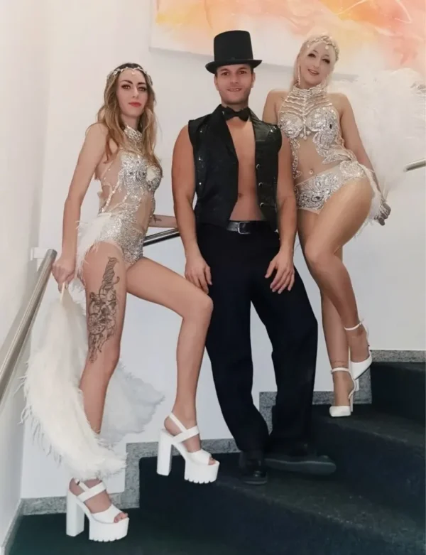 odysuit-with-gloves Sparkly Silver Crystals Mesh Bodysuit Women Feather Leotard Outfit Female Bar Dance Stage Party Dance Costume Celebrate Dress - Image 5
